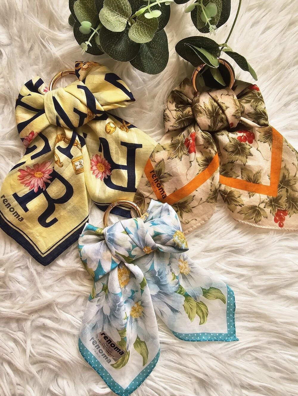 RENOMA Paris Vintage FRENCH DESIGNER LUXURY Scarf/Hanky Charm: Pick 1